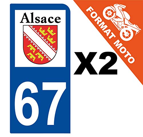 Supstick 2 Stickers Autocollants Plaques Immatriculation Moto Dept 67 Alsace Blason Bleu Foncé 1 Angle Arrondi