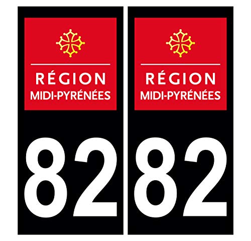 Supstick 2 Stickers Autocollants Plaques Immatriculation Auto Dept 82 Midi Pyrénées Noir Angles Carrés