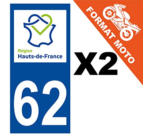 Supstick 2 Stickers Autocollants Plaques Immatriculation Moto Dept 62 Hauts de France Bleu Foncé Angles Carrés