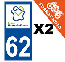 Supstick 2 Stickers Autocollants Plaques Immatriculation Moto Dept 62 Hauts de France Bleu Foncé Angles Carrés