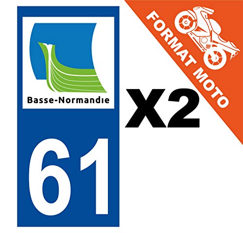 Supstick 2 Stickers Autocollants Plaques Immatriculation Moto Dept 61 Basse Normandie Bleu Foncé Angles Carrés