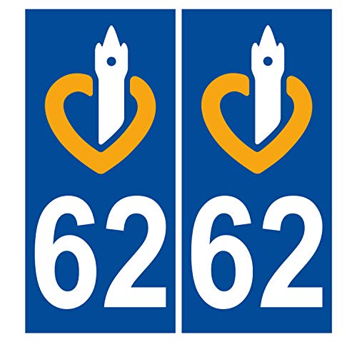 Supstick 2 Stickers Autocollants Plaques Immatriculation Auto Dept 62 Nord Bleu Foncé Angles Carrés