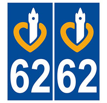 Supstick 2 Stickers Autocollants Plaques Immatriculation Auto Dept 62 Nord Bleu Foncé Angles Carrés