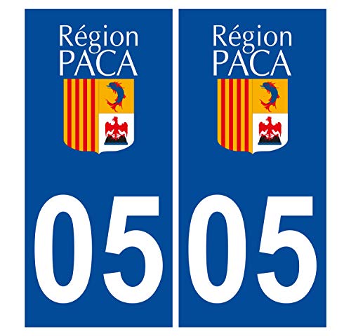 Supstick 2 Stickers Autocollants Plaques Immatriculation Auto Dept 05 Paca Bleu Foncé Angles Carrés