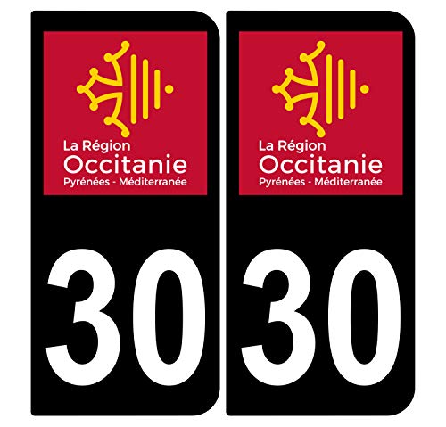 Supstick 2 Stickers Autocollants Plaques Immatriculation Auto Dept 30 Occitanie Noir Angles Arrondis