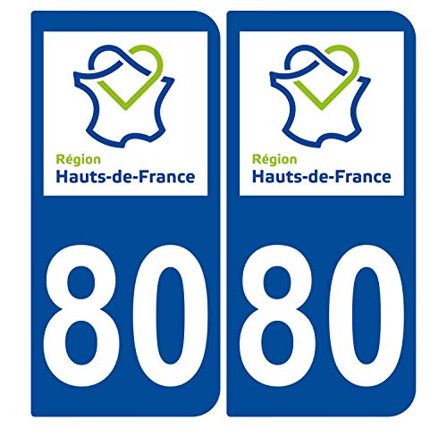 Supstick 2 Stickers Autocollants Plaques Immatriculation Auto Dept 80 Hauts de France Bleu Foncé Angles Arrondis