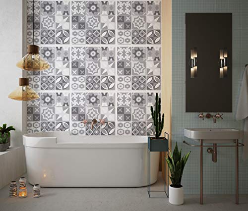 Planche de 9 Adhésif Carrelage - décoration de carreaux - 45 pièces plastifié en mat - mosaïque nuances de gris - format 25x25cm par pièce