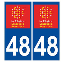 Supstick 2 Stickers Autocollants Plaques Immatriculation Auto Dept 48 Languedoc Roussillon Bleu Foncé Angles Carrés