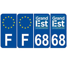 Supstick 4 Stickers Autocollants Plaques Immatriculation Auto Dept 68 Grand est Bleu Foncé Angles Arrondis