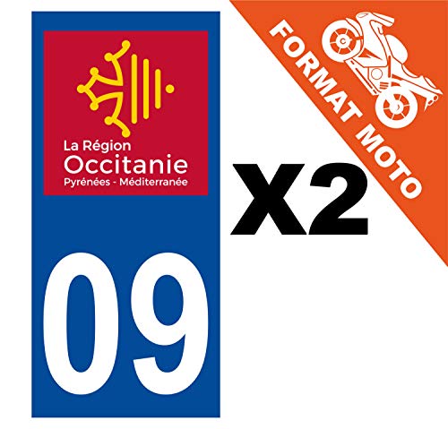 Supstick 2 Stickers Autocollants Plaques Immatriculation Moto Dept 09 Occitanie Bleu Foncé Angles Carrés