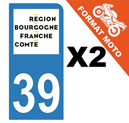 Supstick 2 Stickers Autocollants Plaques Immatriculation Moto Dept 39 Bourgogne Franche Comté Bleu Clair 1 Angle Arrondi