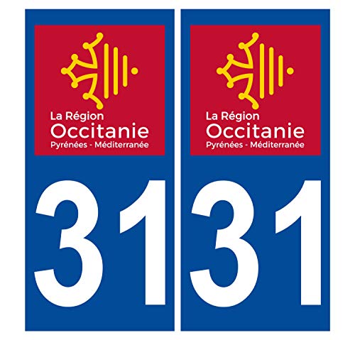 Supstick 2 Stickers Autocollants Plaques Immatriculation Auto Dept 31 Occitanie Bleu Foncé Angles Carrés