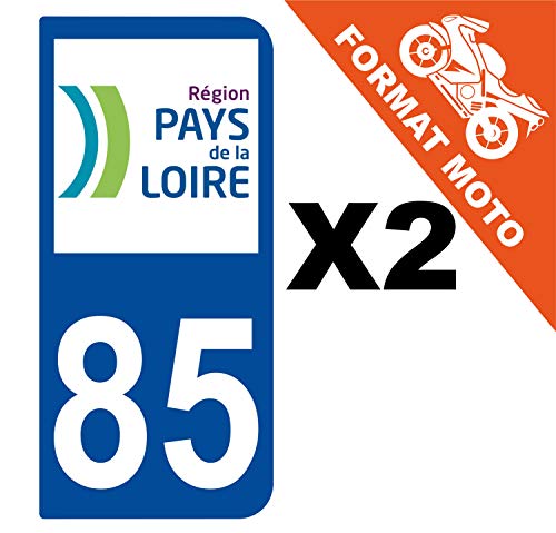 Supstick 2 Stickers Autocollants Plaques Immatriculation Moto Dept 85 Pays de la Loire Bleu Foncé 2 Angles Arrondis