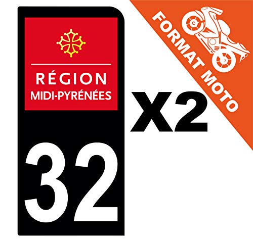 Supstick 2 Stickers Autocollants Plaques Immatriculation Moto Dept 32 Midi Pyrénées Noir 1 Angle Arrondi