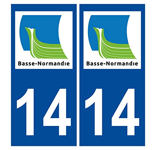 Supstick 2 Stickers Autocollants Plaques Immatriculation Auto Dept 14 Basse Normandie Bleu Foncé Angles Carrés