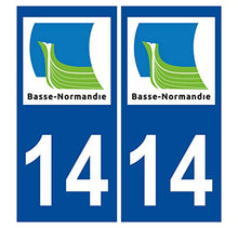 Supstick 2 Stickers Autocollants Plaques Immatriculation Auto Dept 14 Basse Normandie Bleu Foncé Angles Carrés