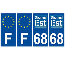 Supstick 4 Stickers Autocollants Plaques Immatriculation Auto Dept 68 Grand est Bleu Foncé Angles Carrés