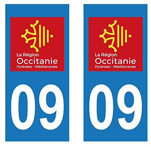 supstick 2 STICKERS AUTOCOLLANT PLAQUE IMMATRICULATION DEPT 09 région Occitanie format rectangulaire - supstick.fr