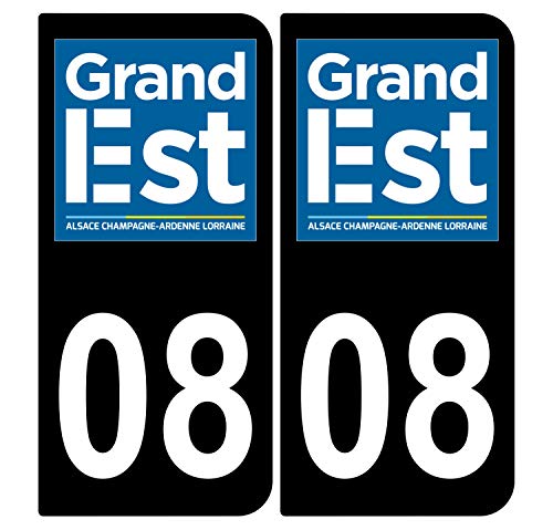 Supstick 2 Stickers Autocollants Plaques Immatriculation Auto Dept 08 Grand Est Noir Angles Arrondis