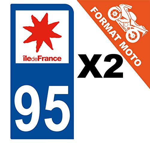 Supstick 2 Stickers Autocollants Plaques Immatriculation Moto Dept 95 Ile de France Bleu Foncé 1 Angle Arrondi