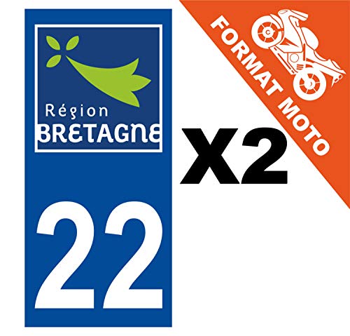 Supstick 2 Stickers Autocollants Plaques Immatriculation Moto Dept 22 Bretagne Bleu Foncé Angles Carrés