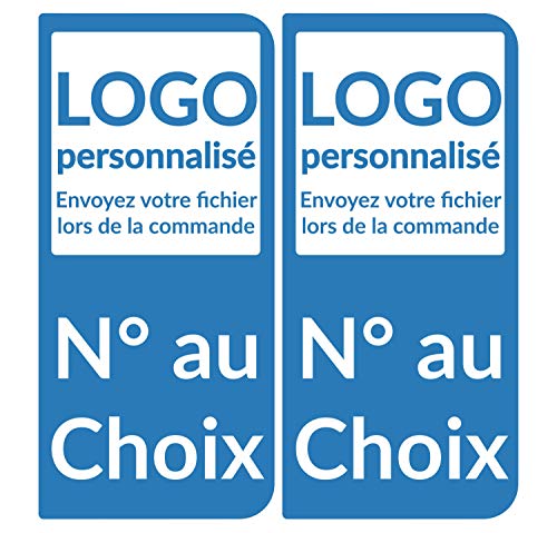 Supstick 2 Stickers Autocollants Plaques Immatriculation personnalisé Auto Bleu Arrondi