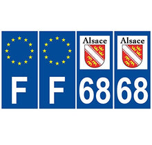 Supstick 4 Stickers Autocollants Plaques Immatriculation Auto Dept 67 Alsace Blason Bleu Foncé Angles Carrés