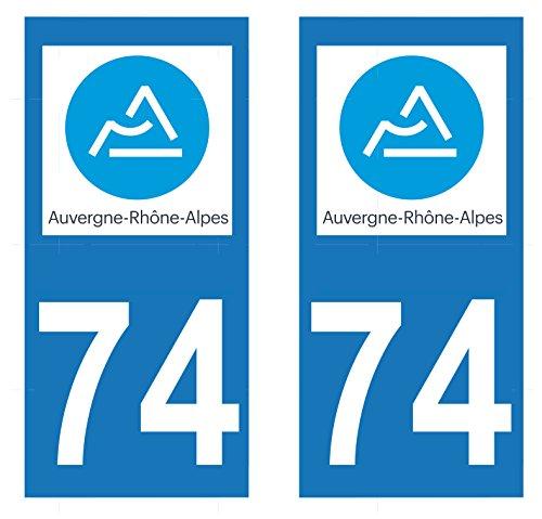 supstick 2 STICKERS AUTOCOLLANT PLAQUE IMMATRICULATION DEPT 74 Auvergne-Rhône-Alpes format rectangulaire - supstick.fr