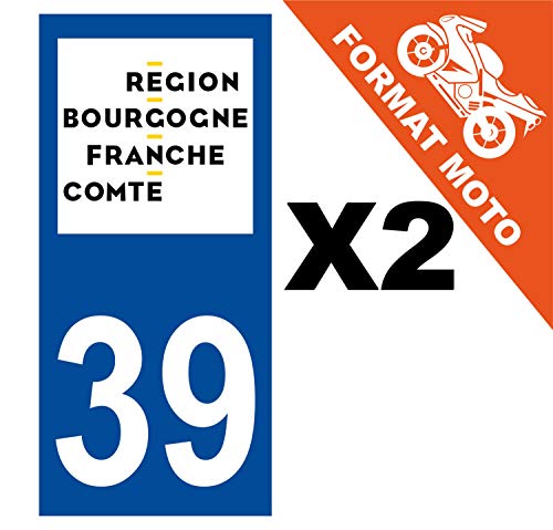 Supstick 2 Stickers Autocollants Plaques Immatriculation Moto Dept 39 Bourgogne Franche Comté Bleu Foncé Angles Carrés
