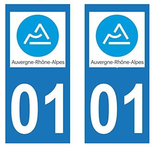 supstick 2 STICKERS AUTOCOLLANT PLAQUE IMMATRICULATION DEPT 01 Auvergne-Rhône-Alpes format rectangulaire - supstick.fr