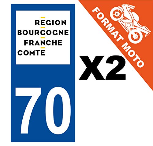 Supstick 2 Stickers Autocollants Plaques Immatriculation Moto Dept 70 Bourgogne Franche Comté Bleu Foncé Angles Carrés