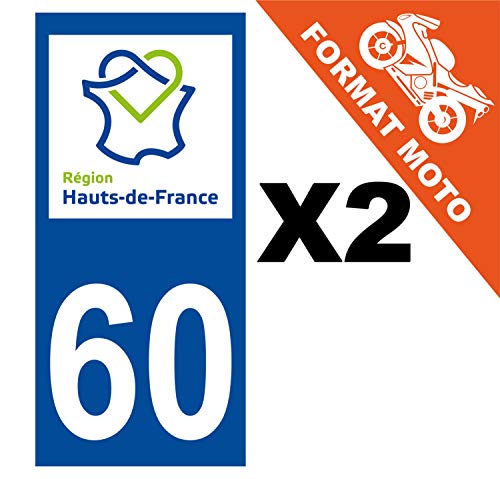 Supstick 2 Stickers Autocollants Plaques Immatriculation Moto Dept 60 Hauts de France Bleu Foncé Angles Carrés