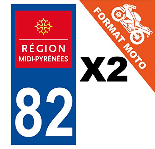 Supstick 2 Stickers Autocollants Plaques Immatriculation Moto Dept 82 Midi Pyrénées Bleu Foncé Angles Carrés