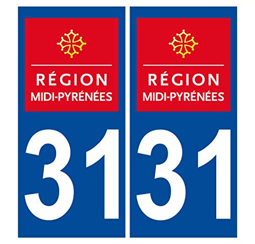 Supstick 2 Stickers Autocollants Plaques Immatriculation Auto Dept 31 Midi Pyrénées Bleu Foncé Angles Carrés