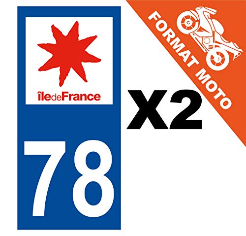 Supstick 2 Stickers Autocollants Plaques Immatriculation Moto Dept 78 Ile de France Bleu Foncé Angles Carrés