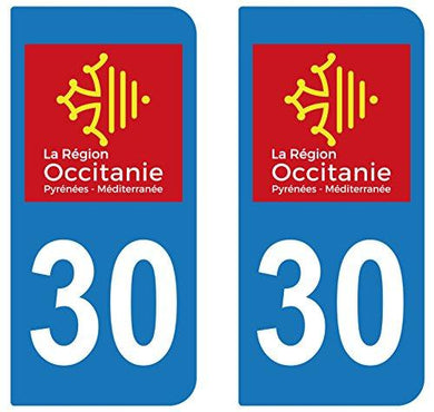 supstick 2 STICKERS AUTOCOLLANT PLAQUE IMMATRICULATION DEPT 30 région Occitanie - supstick.fr