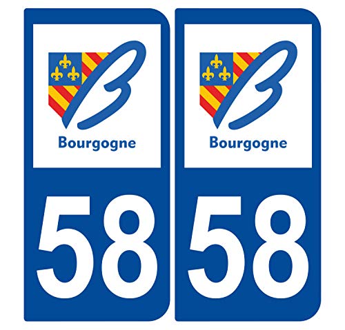 Supstick 2 Stickers Autocollants Plaques Immatriculation Auto Dept 58 Bourgogne Bleu Foncé Angles Carrés