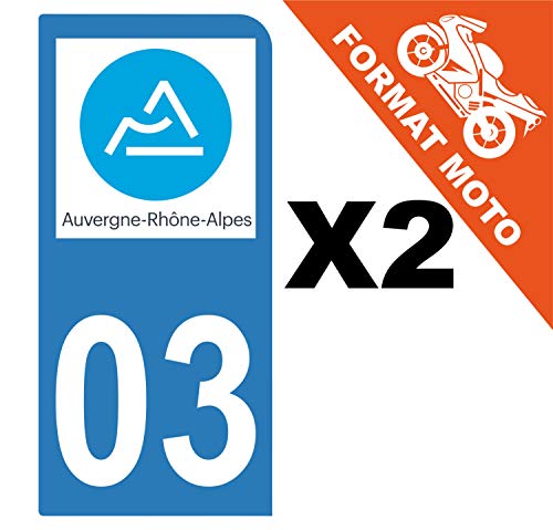 Supstick 2 Stickers Autocollants Plaques Immatriculation Moto Dept 03 Auvergne Rhône Alpes Bleu Clair 1 Angle Arrondi