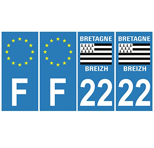 Supstick 4 Stickers Autocollants Plaques Immatriculation Auto Dept 22 Bretagne Breizh Bleu Clair Angles Carrés