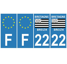 Supstick 4 Stickers Autocollants Plaques Immatriculation Auto Dept 22 Bretagne Breizh Bleu Clair Angles Carrés