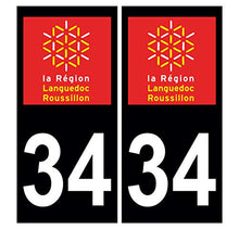 Supstick 2 Stickers Autocollants Plaques Immatriculation Auto Dept 34 Languedoc Roussillon Noir Angles Carrés