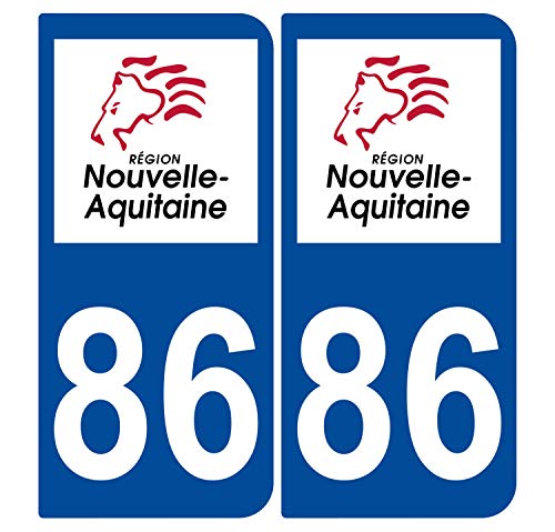 Supstick 2 Stickers Autocollants Plaques Immatriculation Auto Dept 86 Nouvelle Aquitaine Bleu Foncé Angles Arrondis
