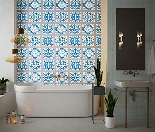 Planche de 4 Adhésif Carrelage - décoration de carreaux - 44 pièces plastifié en mat - mosaïque nuances de fleurs blanches - format 25x25cm par pièce