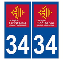 Supstick 2 Stickers Autocollants Plaques Immatriculation Auto Dept 34 Occitanie Bleu Foncé Angles Carrés