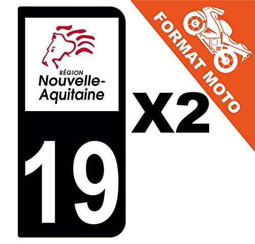 Supstick 2 Stickers Autocollants Plaques Immatriculation Moto Dept 19 Nouvelle Aquitaine Noir 2 Angles Arrondis