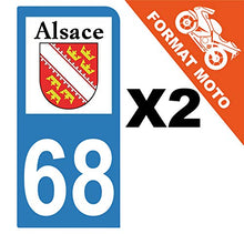 Supstick 2 Stickers Autocollants Plaques Immatriculation Moto Dept 68 Alsace Blason Bleu Clair 1 Angle Arrondi