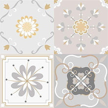 Charger l&#39;image dans la galerie, Planche de 4 Adhésif Carrelage - décoration de carreaux - 36 pièces plastifié en mat - mosaïque fleurs grises - format 10x10cm par pièce
