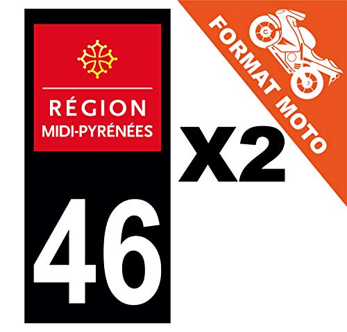 Supstick 2 Stickers Autocollants Plaques Immatriculation Moto Dept 46 Midi Pyrénées Noir Angles Carrés