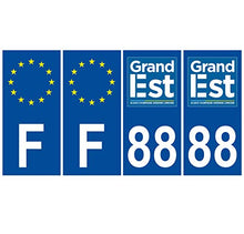 Supstick 4 Stickers Autocollants Plaques Immatriculation Auto Dept 88 Grand Est Bleu Foncé Angles Carrés