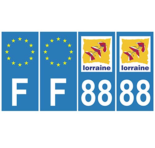 Supstick 4 Stickers Autocollants Plaques Immatriculation Auto Dept 88 Lorraine Bleu Clair Angles Carrés